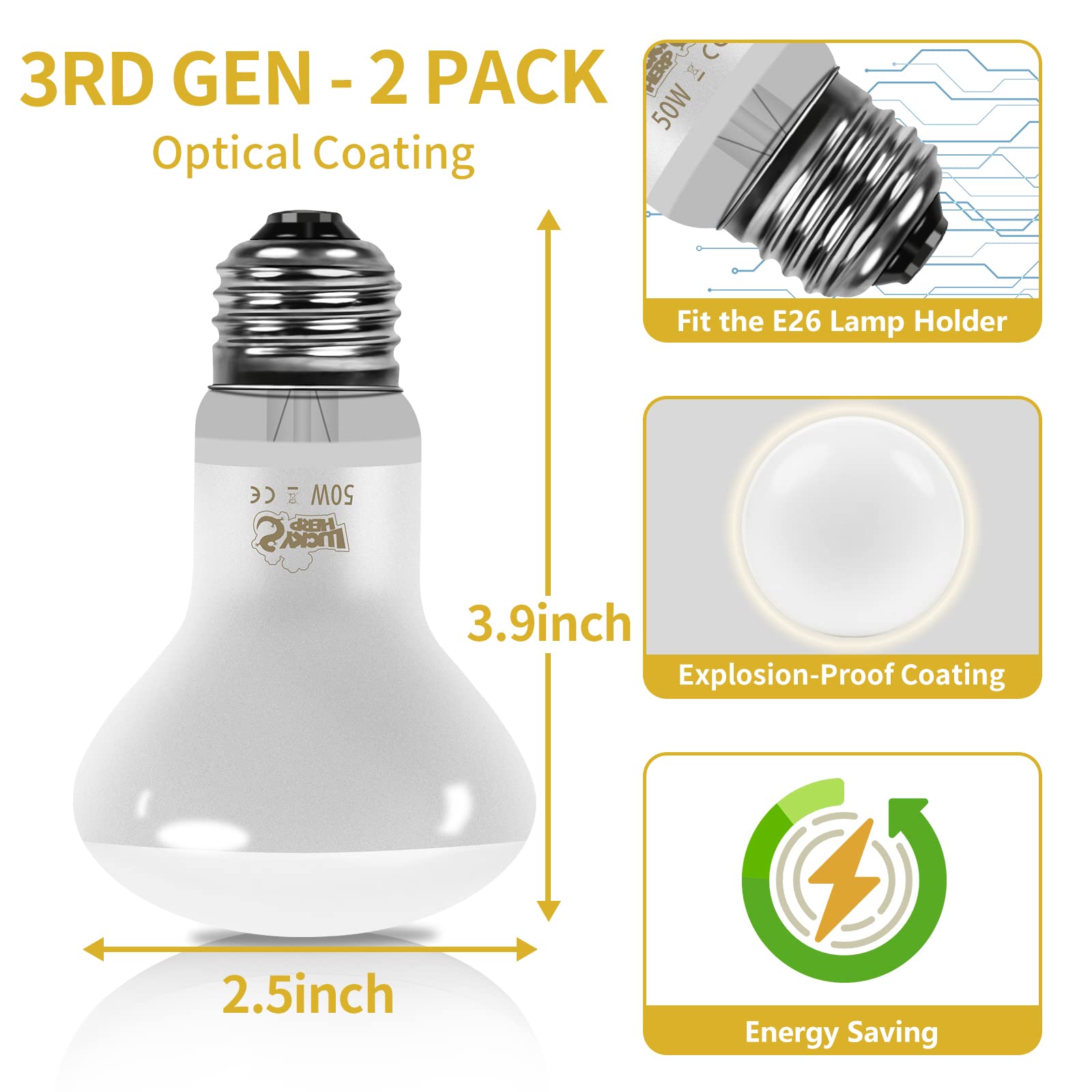 LUCKY HERP 50W heat lamp on E26 base simplifies installation