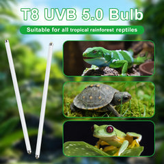 Lucky Herp T8 30W UVB5.0 bulb simulates tropical canopy for reptiles.