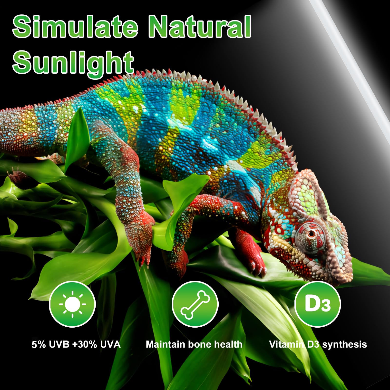 Lucky Herp T8 30W UVB5.0 bulb supports extended UVB life in enclosures.