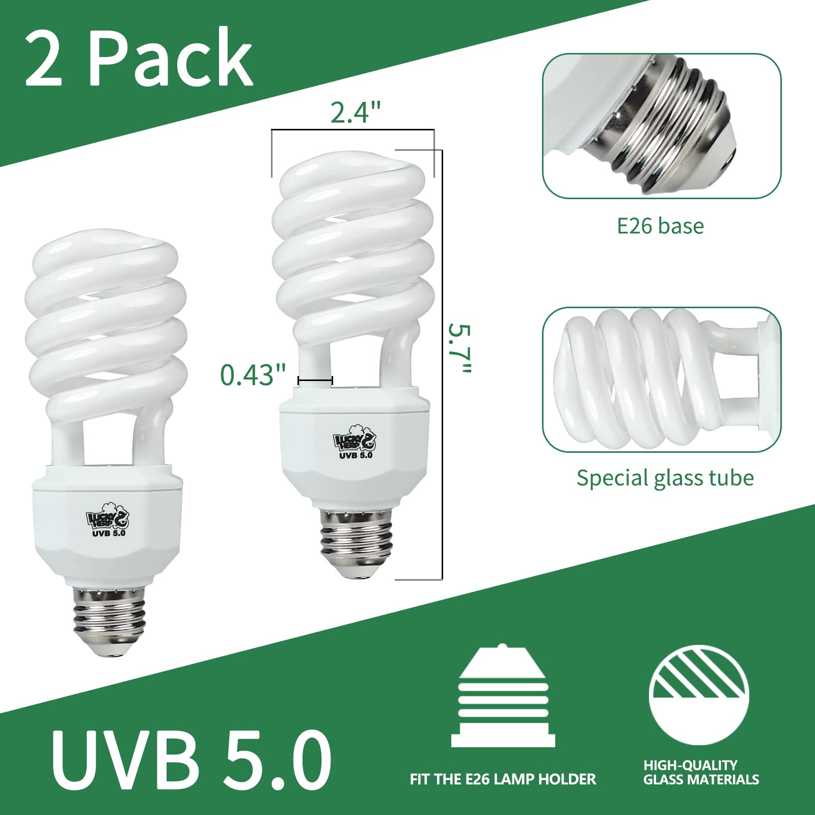 LUCKY HERP UVB 5.0 output bulb provides stable exposure for reptile calcium metabolism.