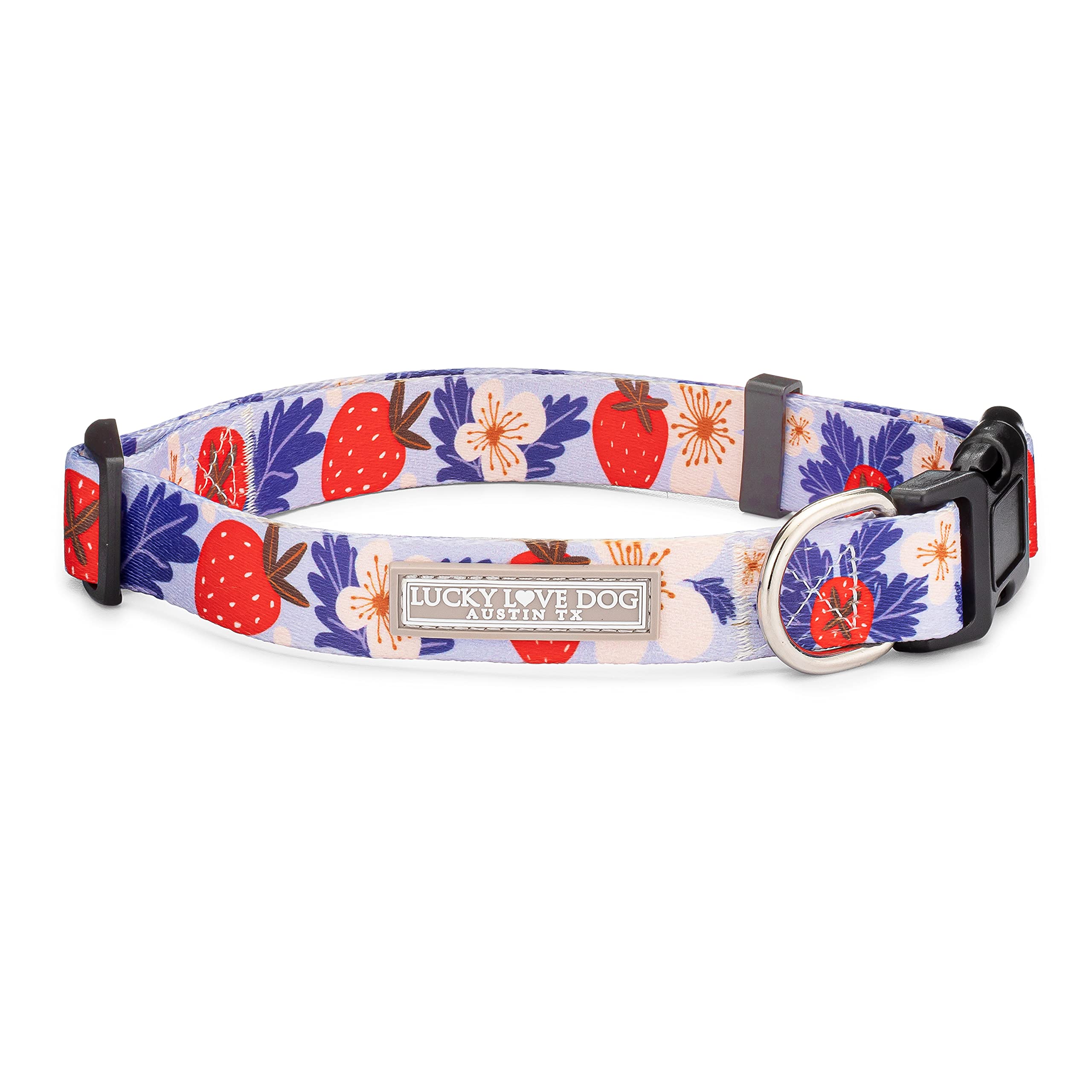 Lucky Love Dog adjustable collar with easy click buckle for quick secure release.