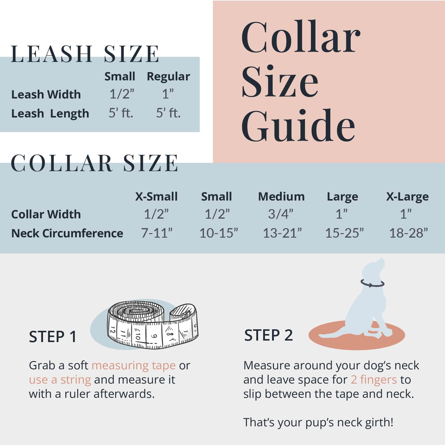 Lucky Love Dog adjustable collar size chart: helps you choose the right fit for comfort and security.