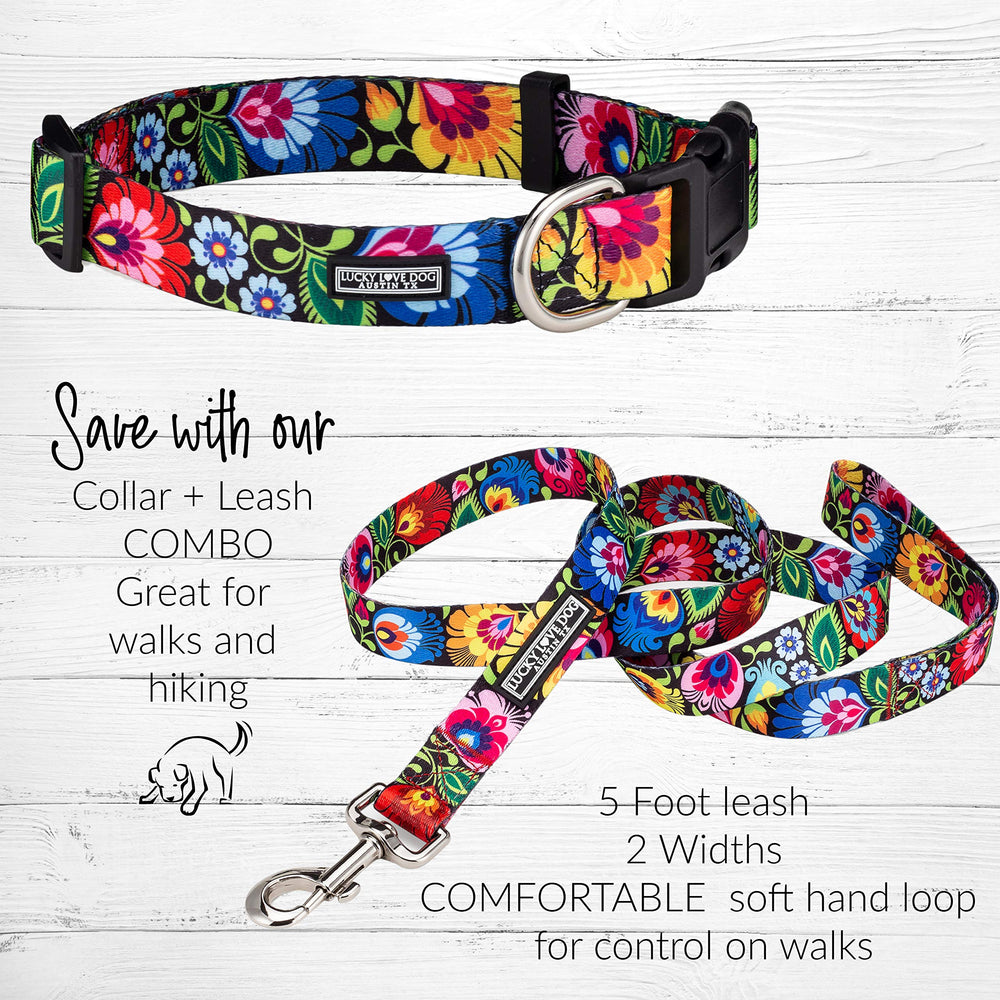 Lucky Love Dog Leash bright pattern improves visibility at dawn or dusk.