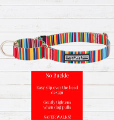 Lucky Love Dog martingale collar adjustable buckle demonstrates easy fit for walking