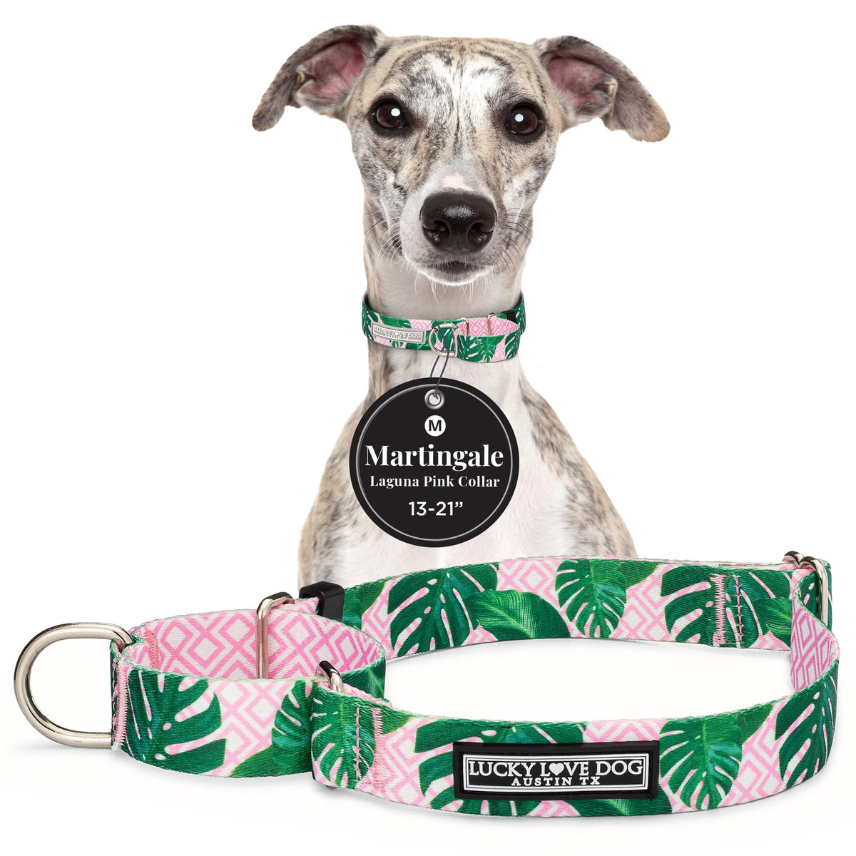 Lucky Love Dog martingale collar Laguna pattern – durable daily-wear for walks.