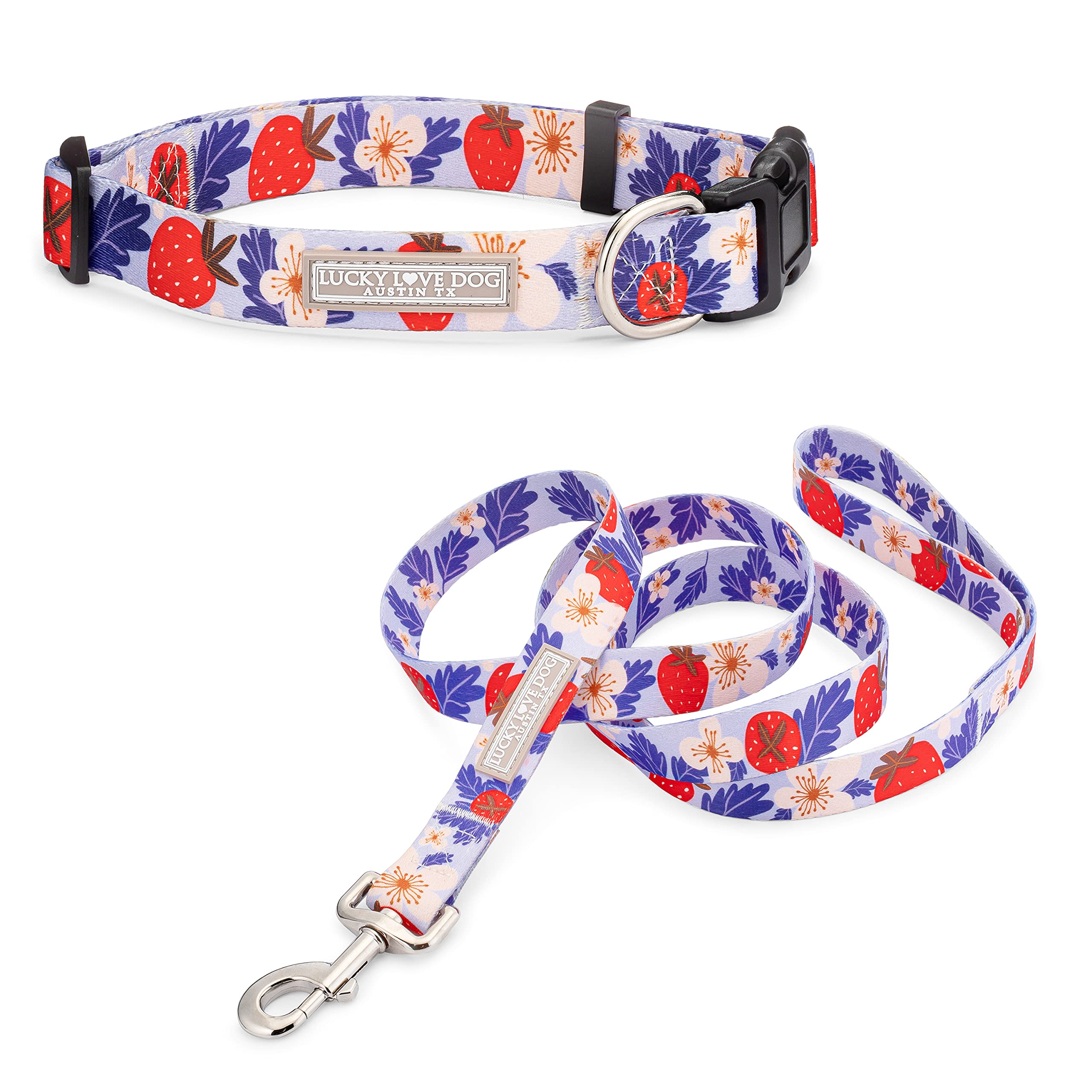 Lucky Love Dog sweet berry collar side view highlights adjustable fit for daily walks