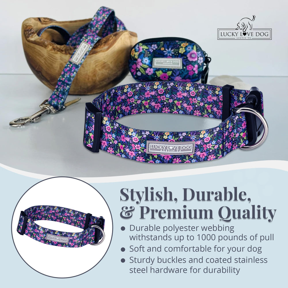 Lucky Love Dog wide collar Primrose with durable buckle suitable for daily walks.