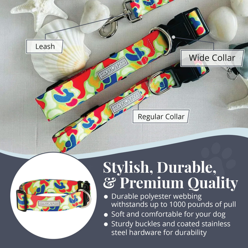 Lucky Love Dog Oscar cherry red collar adds bold personality during walks.