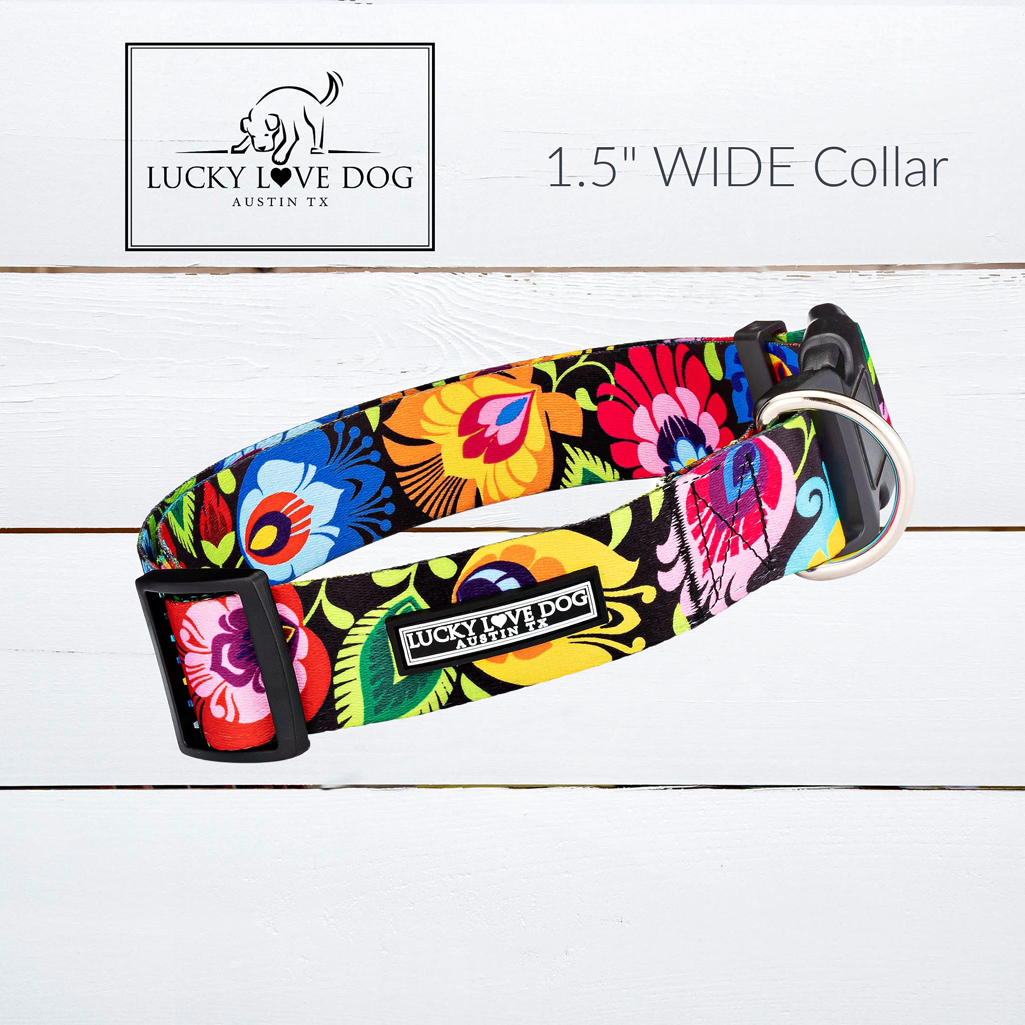 Lucky Love Dog wide collar weave texture highlights soft, comfortable woven material.