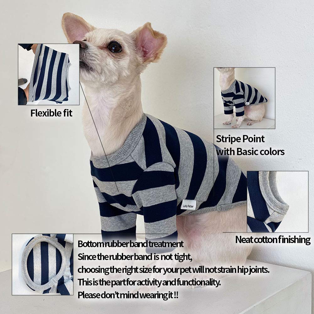 Lucky Petter dog shirt striped design adds neat style for outings and photos.