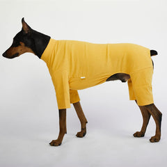 Lucky Petter dog pajamas stretchable bodysuit close-up showing easy wear and flexible movement
