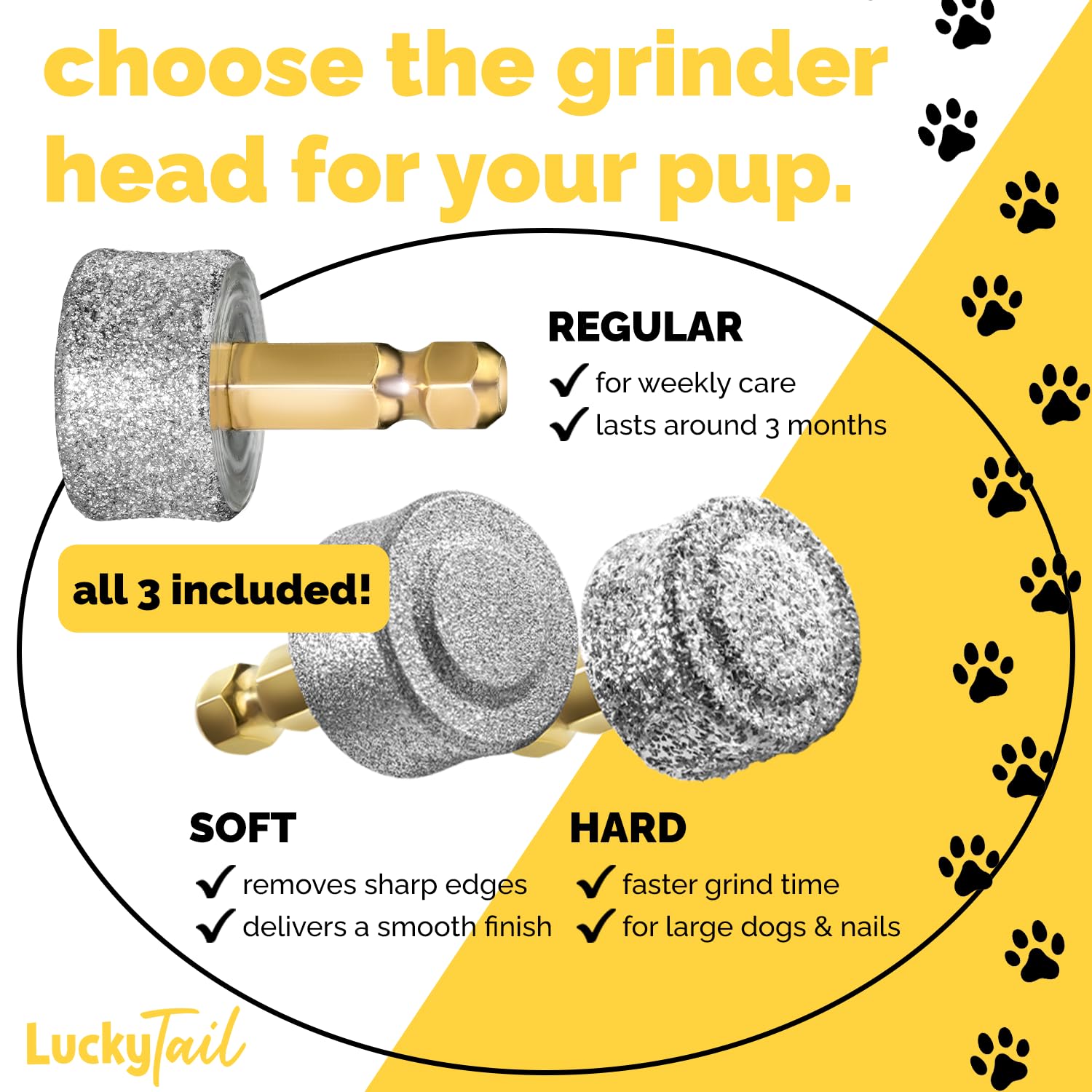 Lucky Tail dog nail grinder Hard head close-up for thick nails