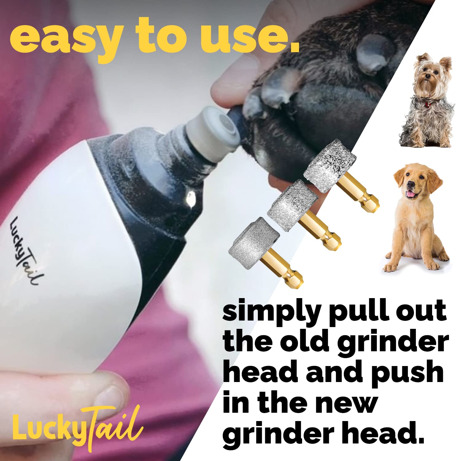 Lucky Tail nail grinder easy head-change close-up for convenient upgrades