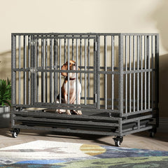 Luckyberry heavy-duty dog crate with wheels for easy transport and stability.