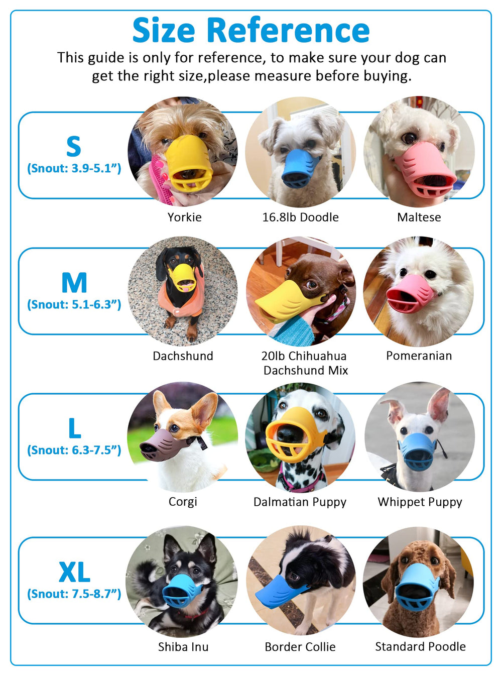 LUCKYPAW dog muzzle blue adjustable strap ensures secure wear.