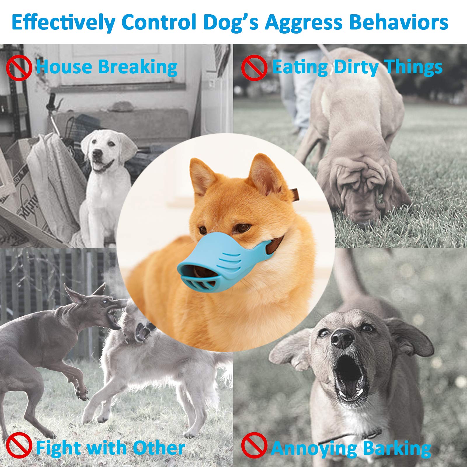 LUCKYPAW dog muzzle blue packaging includes usage instructions.