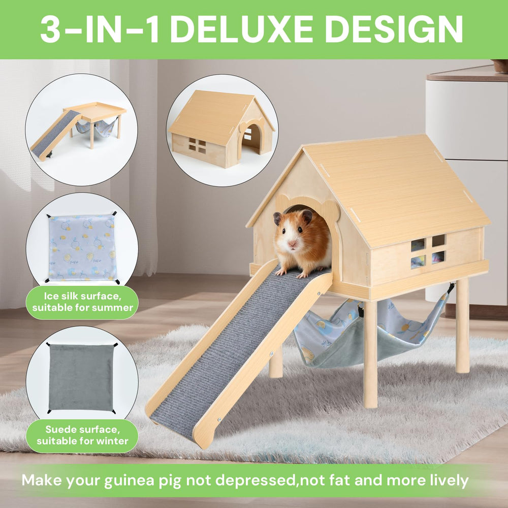 LUCKYBOPAN guinea pig hideout 3-in-1 design saves cage space and adds variety
