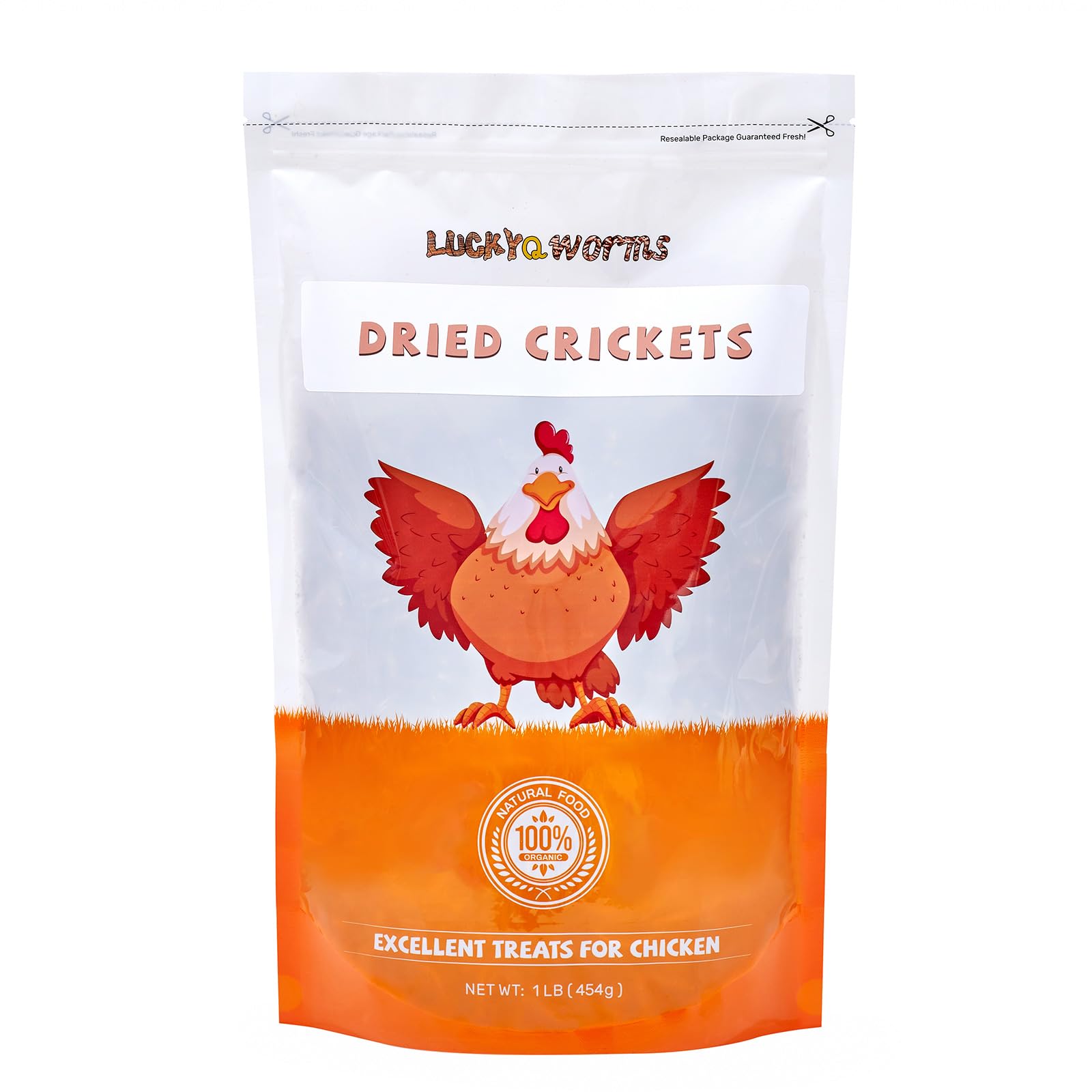 LuckyQworms dried crickets packaging shows resealable pouch for freshness