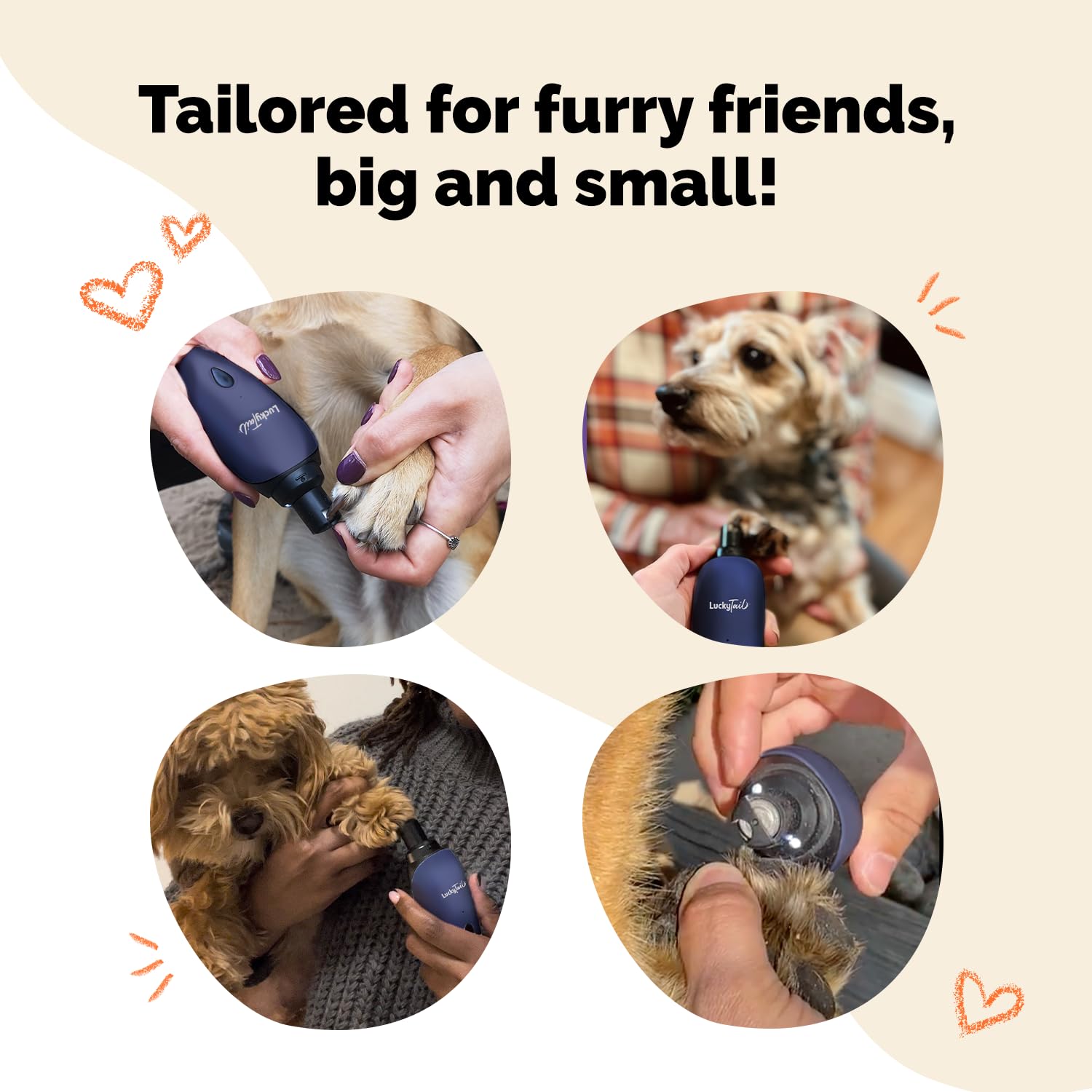 LUCKY TAIL pet nail grinder diamond-bit heads closeup demonstrates precise, safe filing.