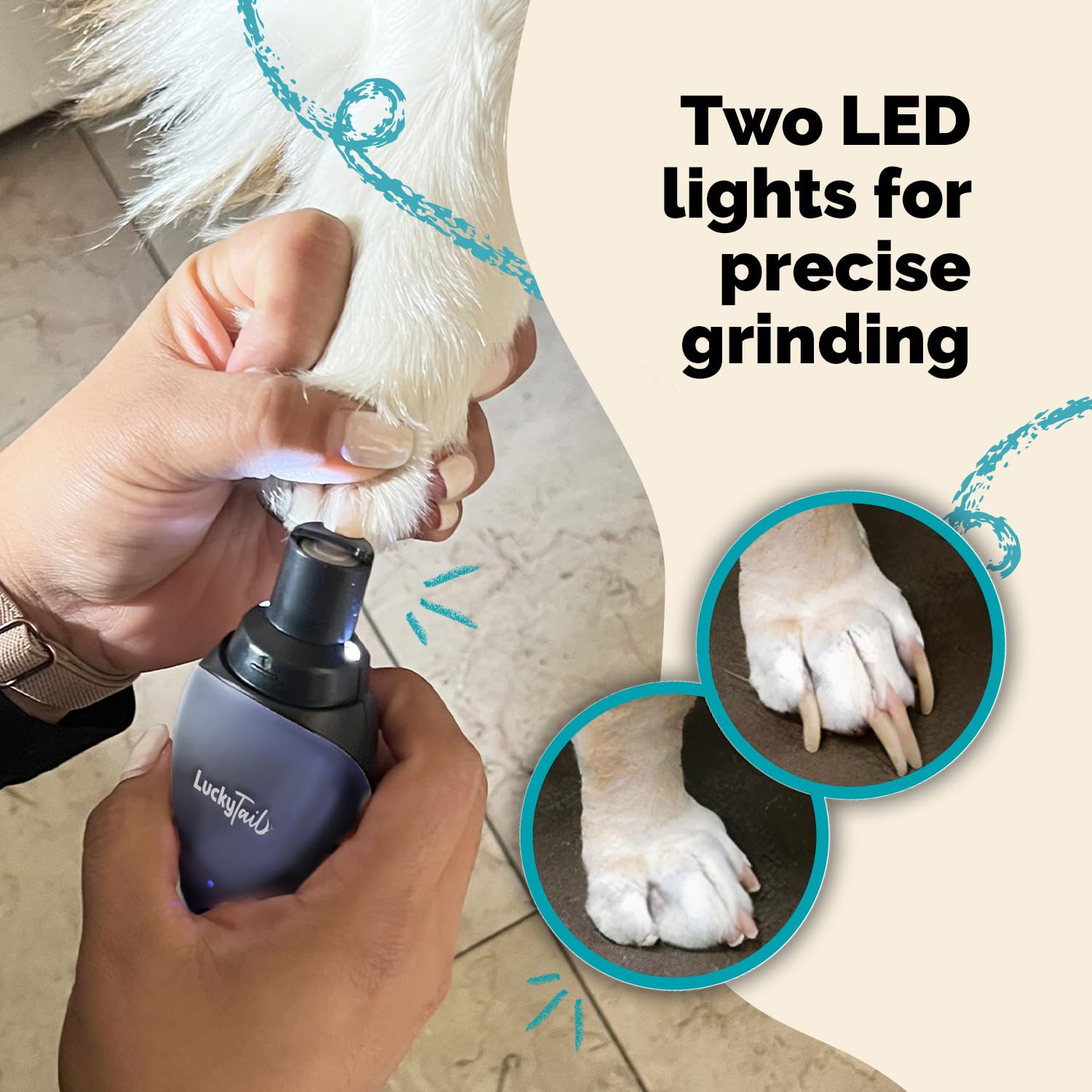 LUCKY TAIL pet nail grinder usb-rechargeable shot shows cordless convenience for on-the-go grooming.