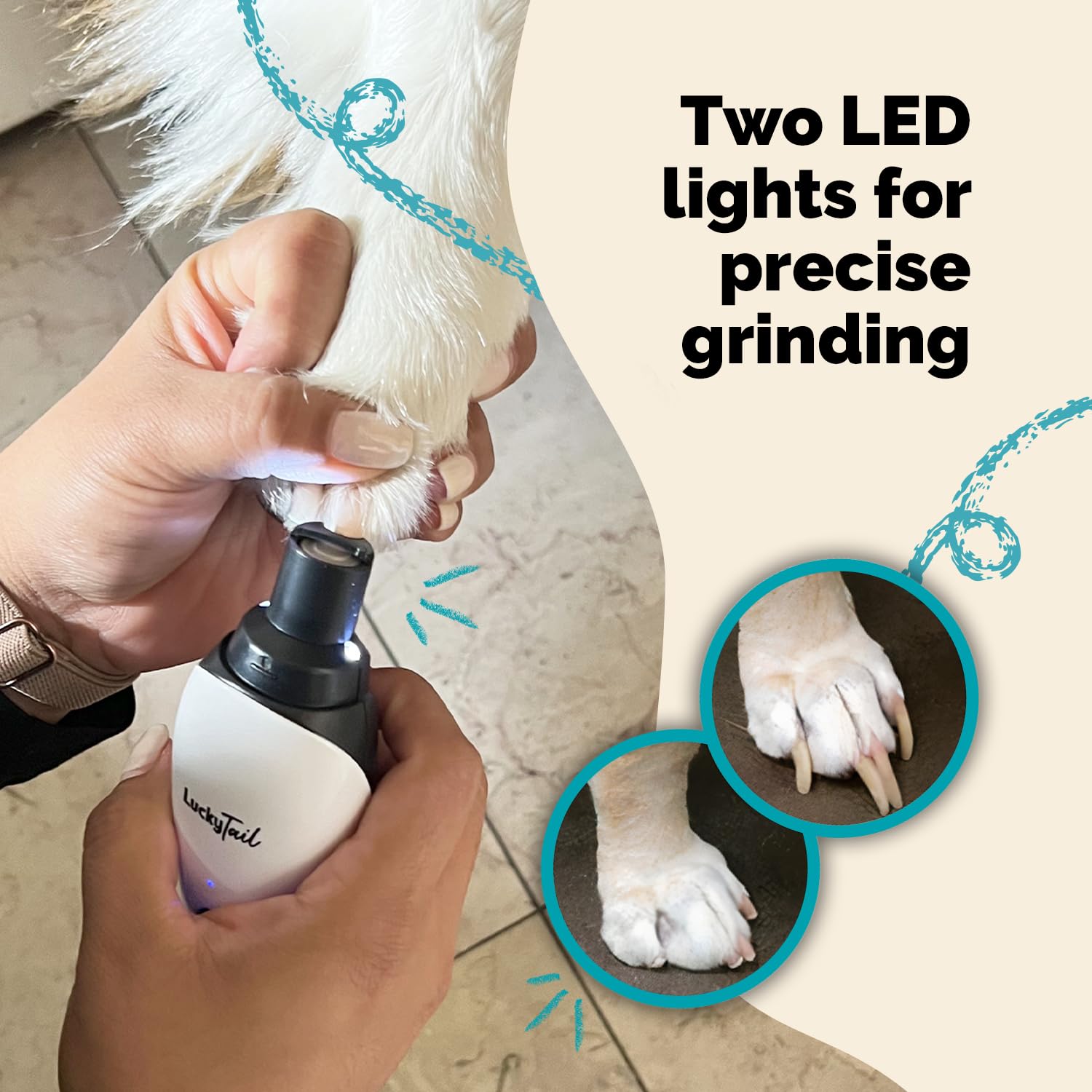 Lucky Tail USB-rechargeable cordless design enables grooming anywhere