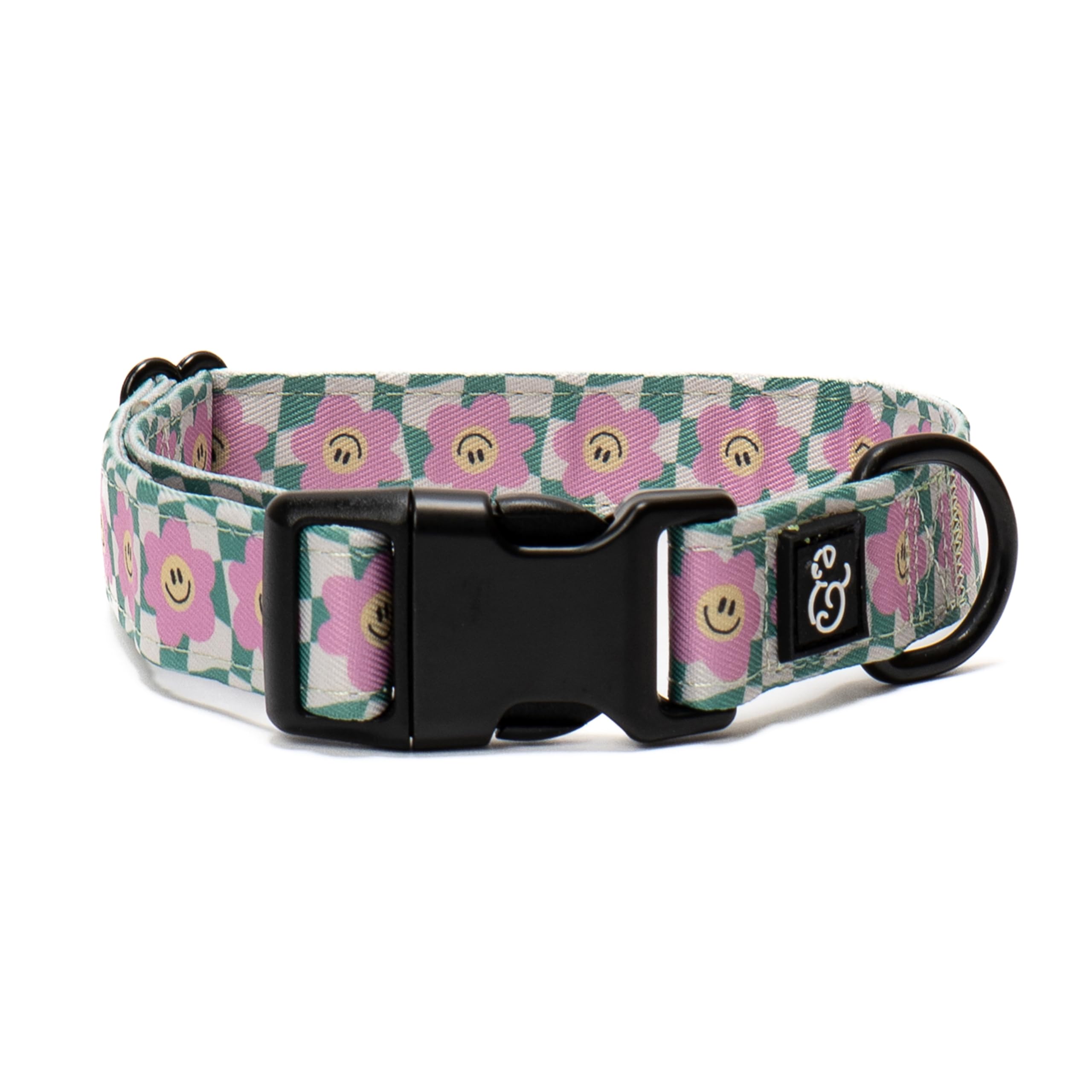 Lucy & Co dog collar small green pink smiley pattern ideal for everyday adventures
