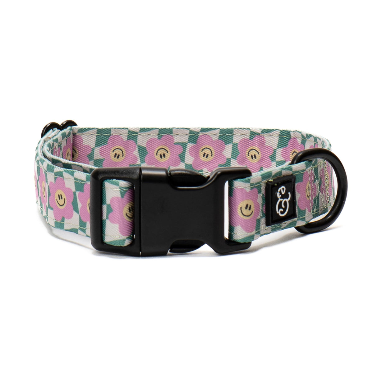 Lucy & Co dog collar small green pink smiley pattern ideal for everyday adventures