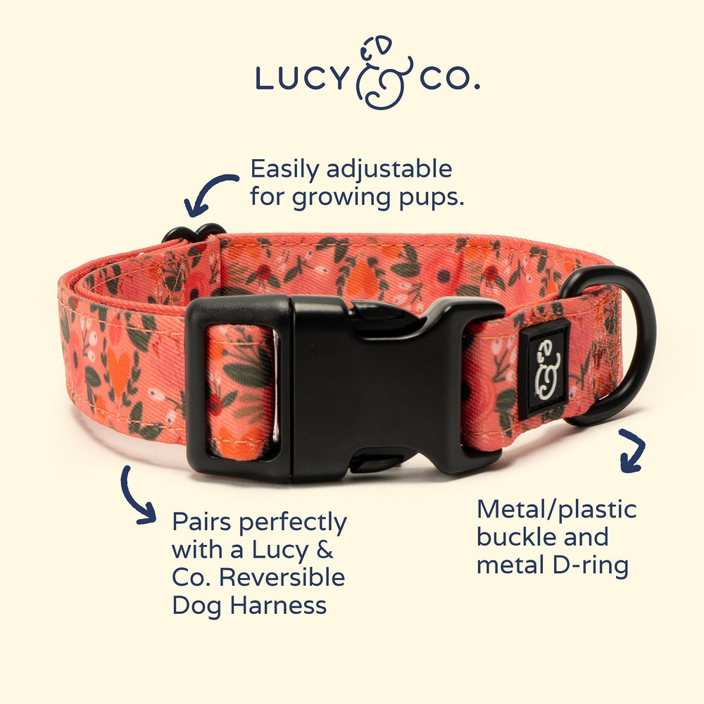 Lucy & Co Posy Pink dog collar closeup of durable metal buckle for secure fit