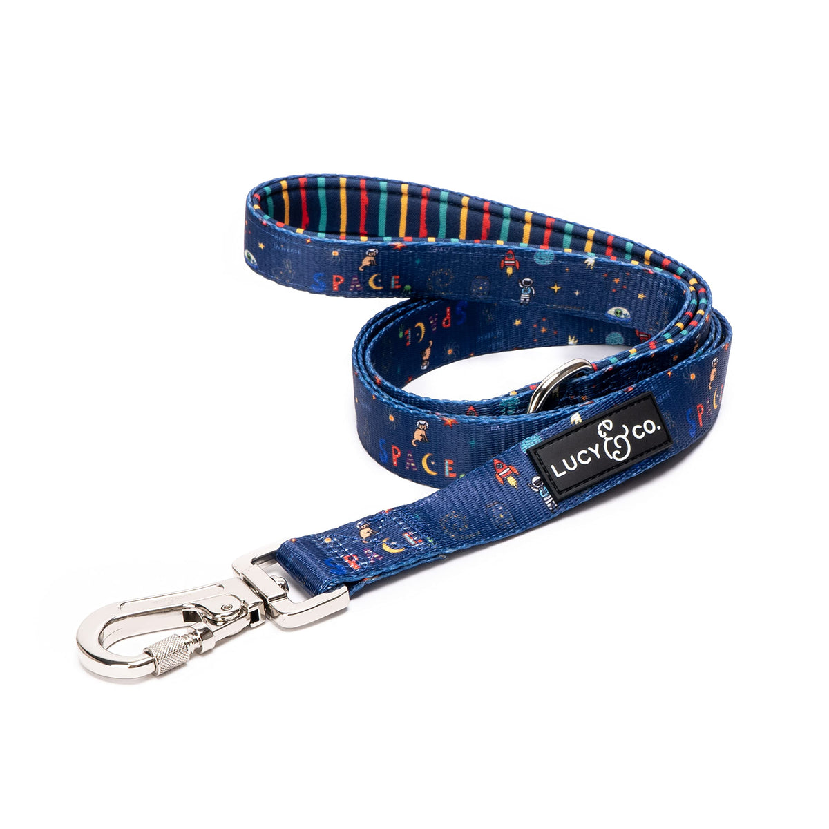 Lucy & Co Space Doodle leash close-up with padded neoprene handle for comfortable walks.