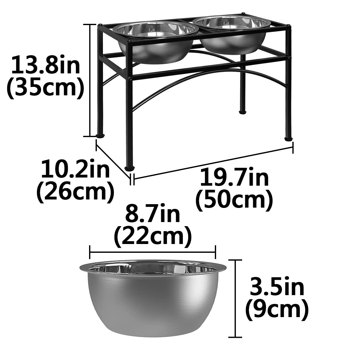LUEXBOX elevated dog bowls stand side view demonstrates ergonomic height for comfortable feeding.