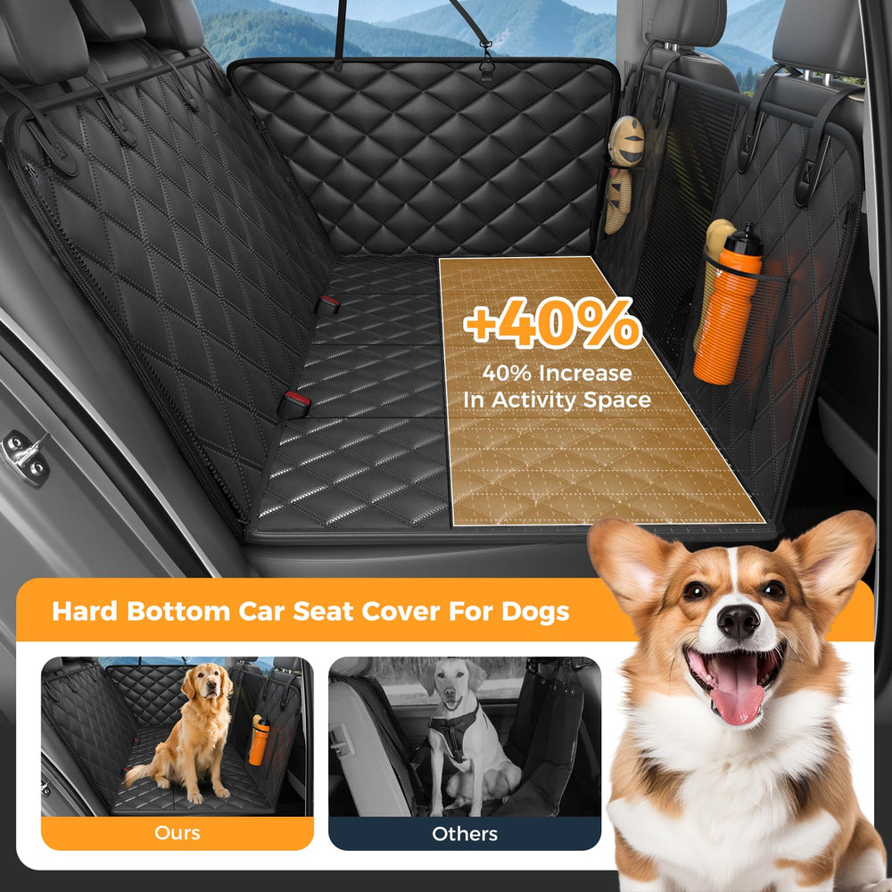 lufebut dog car seat cover hard-bottom-extended frame supports up to 400lbs during rough rides.