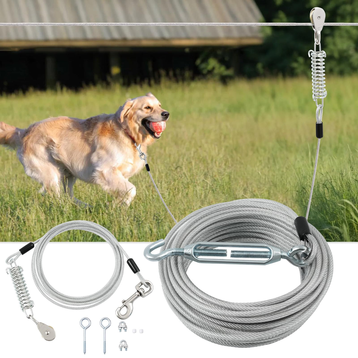 LUFFWELL 200FT main cable provides durable backyard containment for large dogs