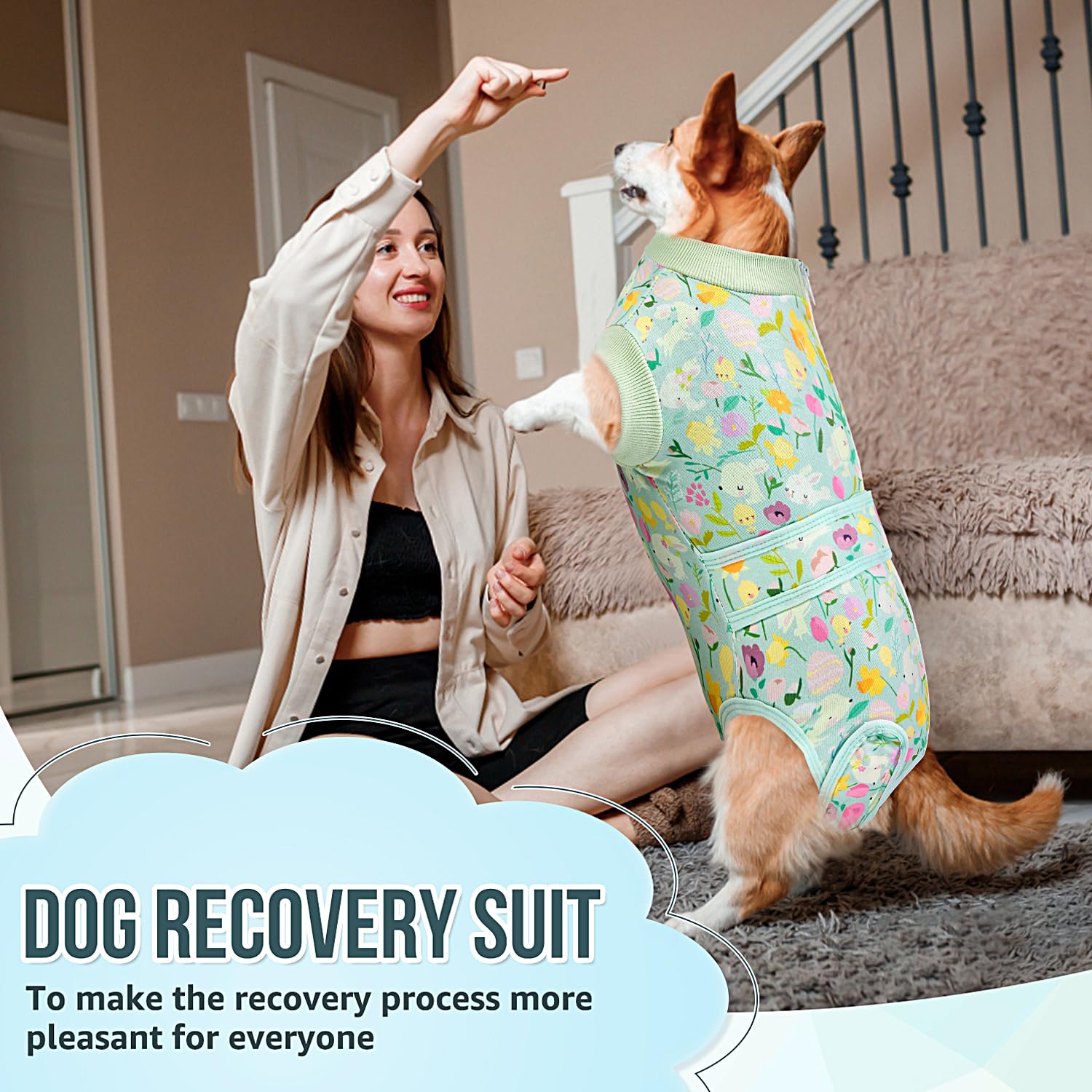 Lukovee dog recovery suit back-closure magic tape is easy to roll up when needed