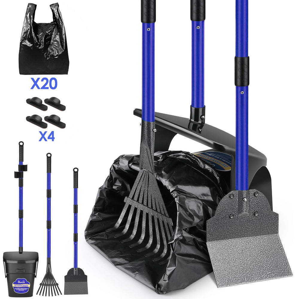 Lukovee dog pooper scooper swivel bin and rake for effortless yard cleanup on grass