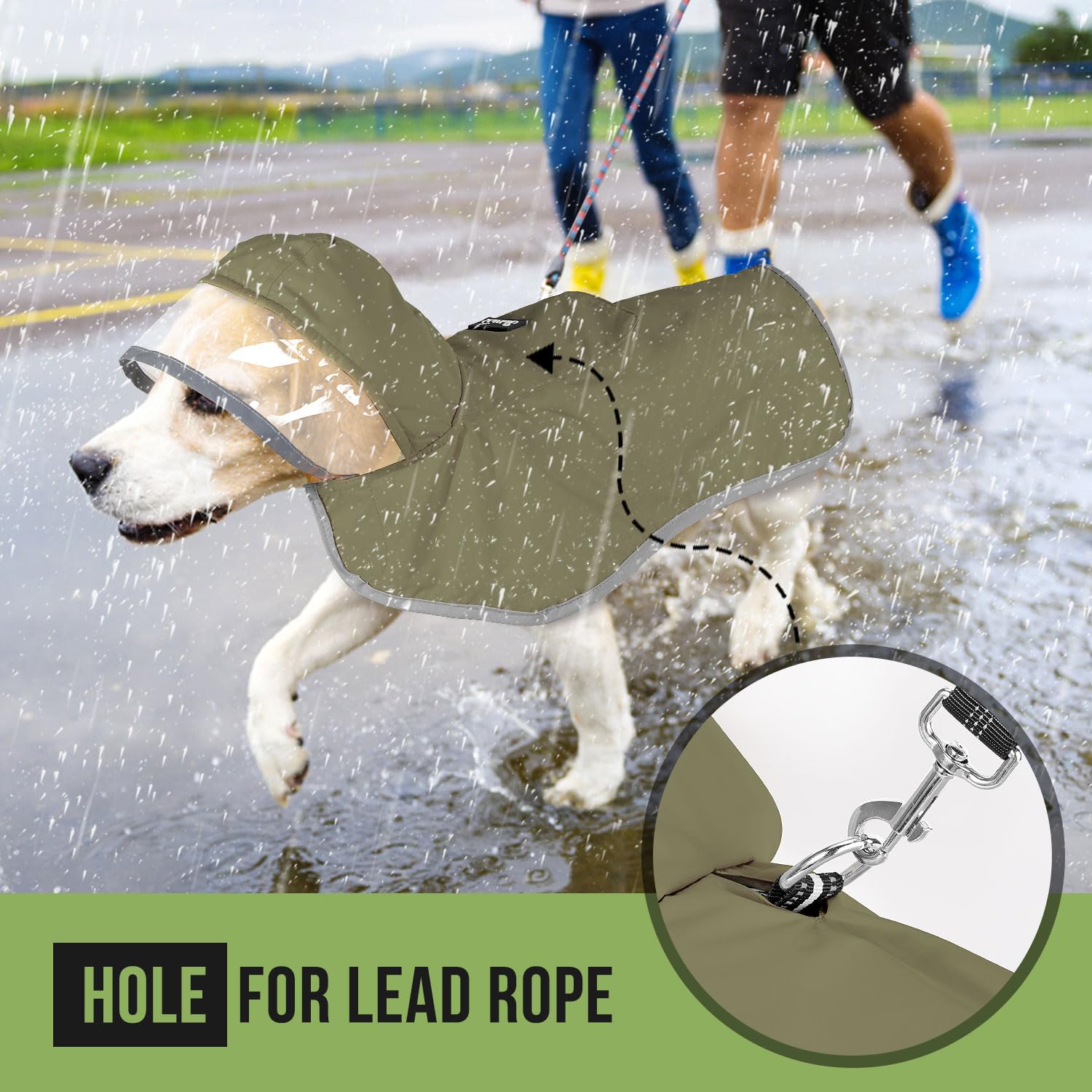 Lukovee dog raincoat adjustable neck and waist for secure, comfortable fit