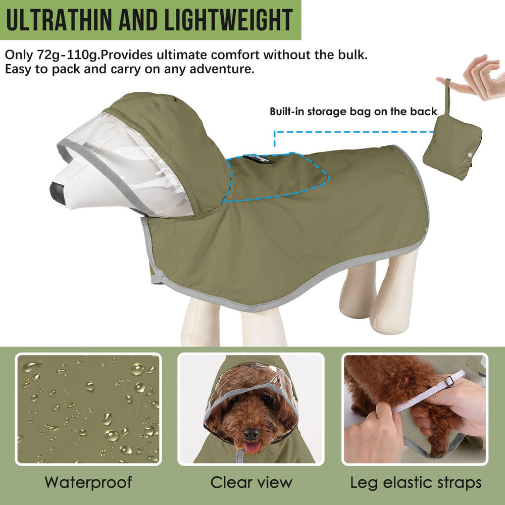Lukovee dog raincoat built-in pocket stores essentials and folds into a compact bag