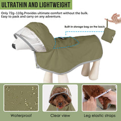 Lukovee dog raincoat built-in pocket stores essentials and folds into a compact bag