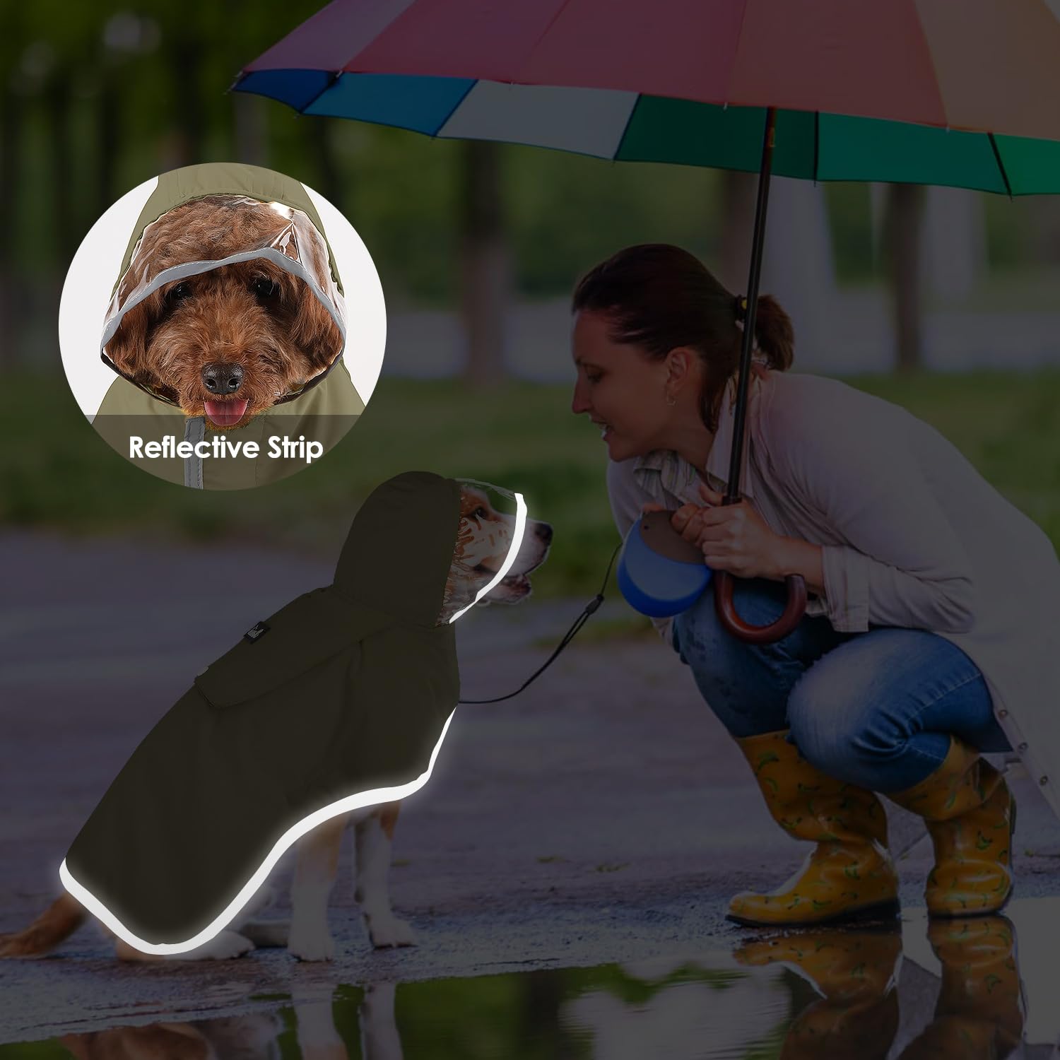 Lukovee dog raincoat folds into a convenient pack for travel and storage