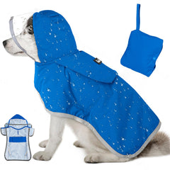 Lukovee dog raincoat front view demonstrates waterproof protection during rainy walks.