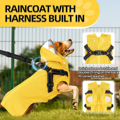 Lukovee dog raincoat back harness with D-rings fits various leashes.