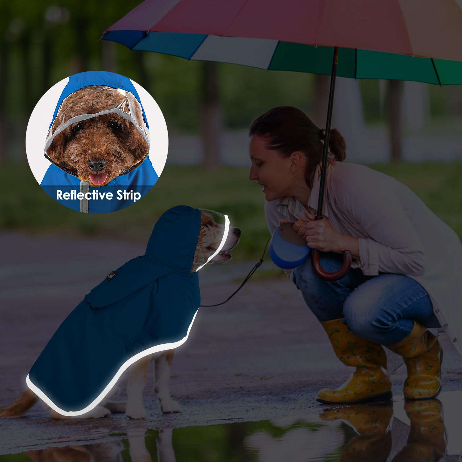 Lukovee dog raincoat leash hole enables easy outdoor adventures.