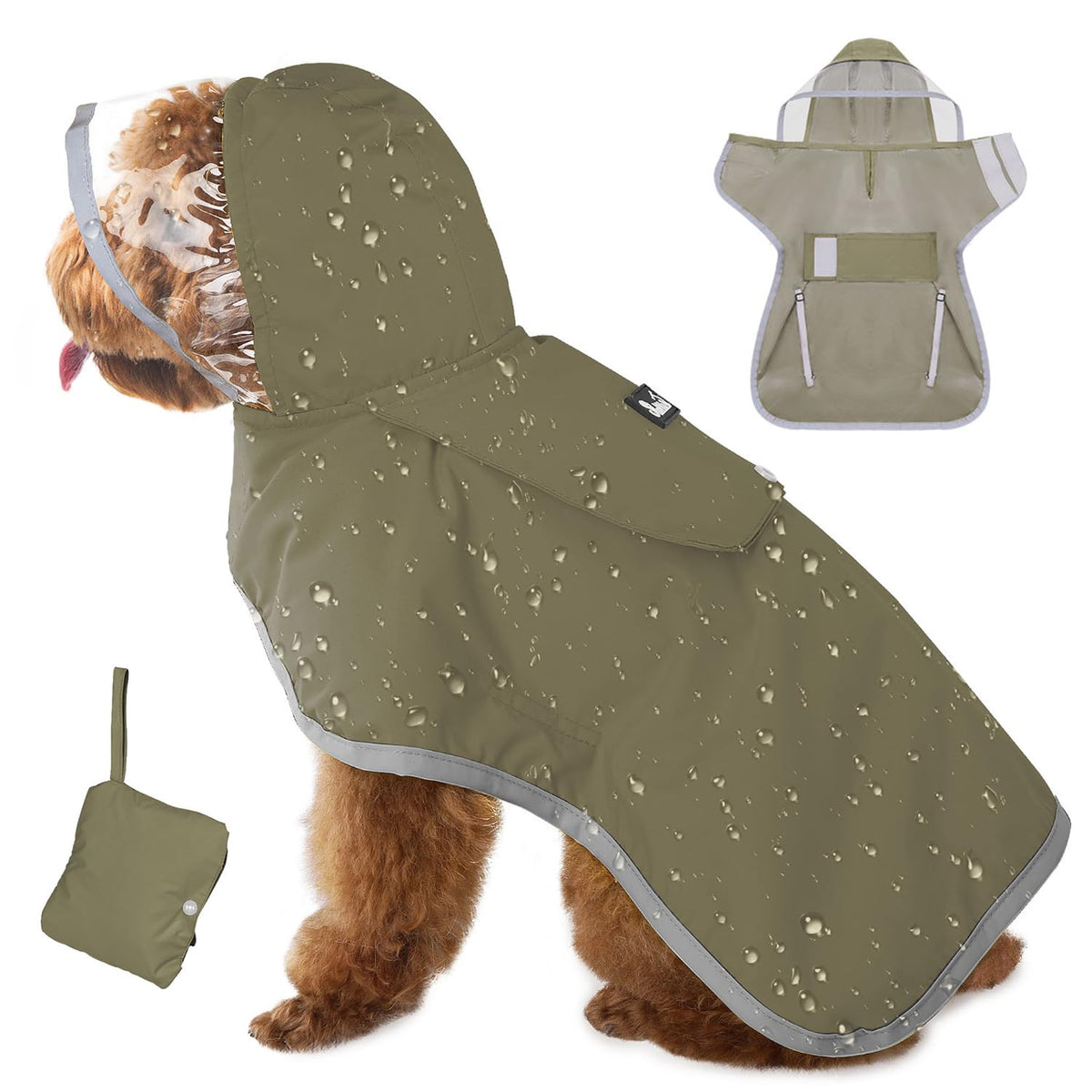 Lukovee dog raincoat lightweight hooded green small protects against light rain during walks