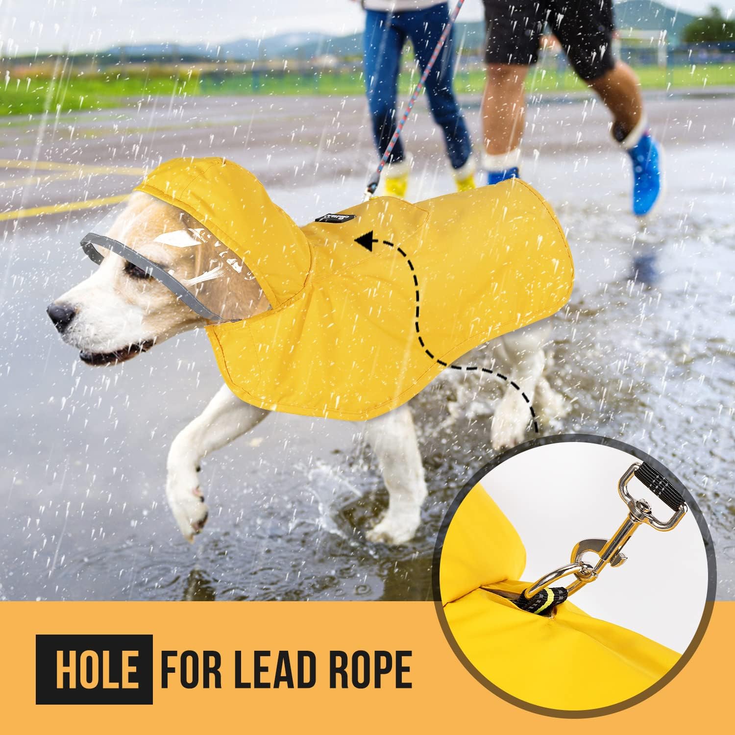 Lukovee dog raincoat pocket and leash hole enable portability