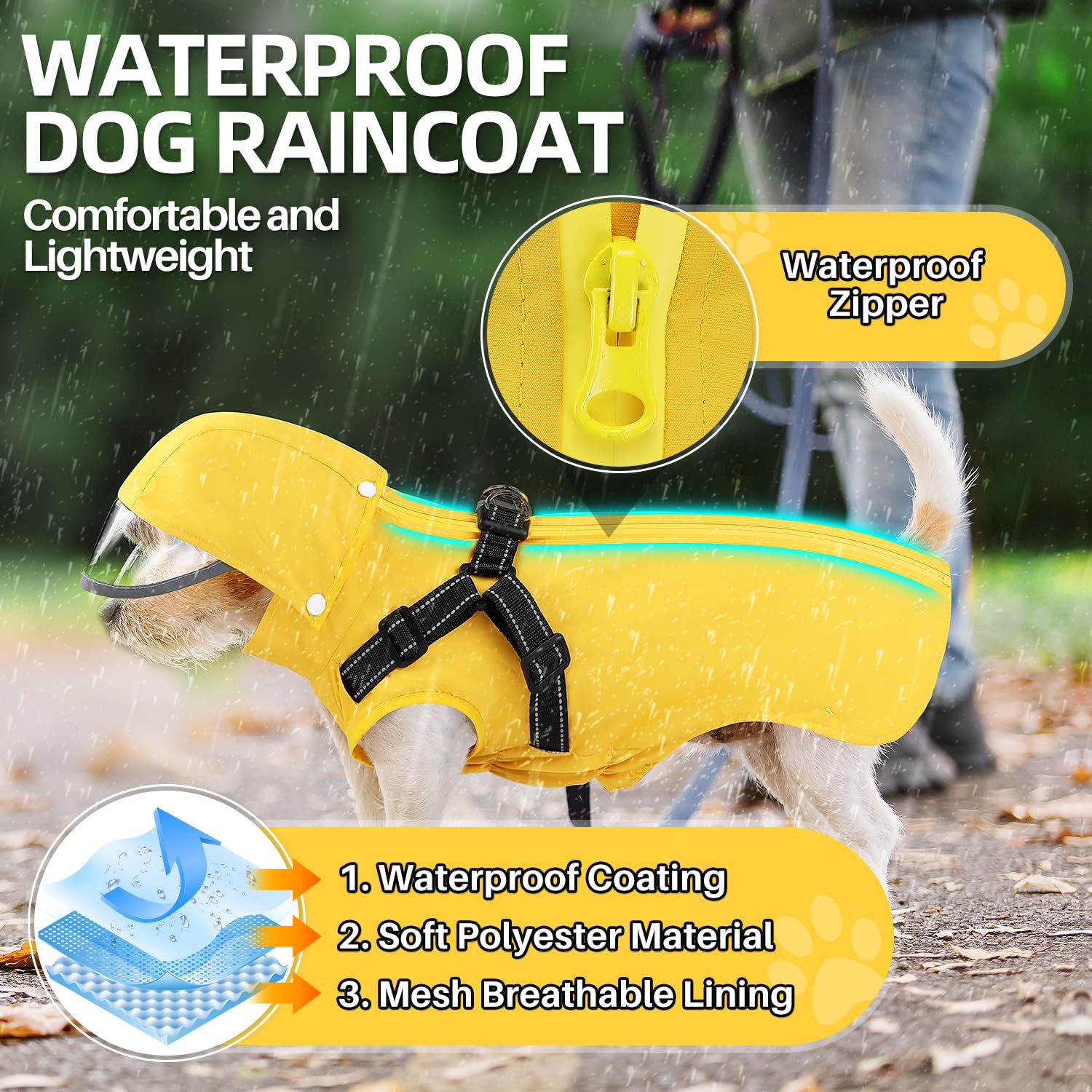 Lukovee dog raincoat removable clear hood keeps rain off eyes.