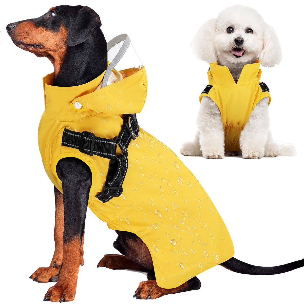 Lukovee dog raincoat waterproof exterior keeps pets dry in heavy rain.