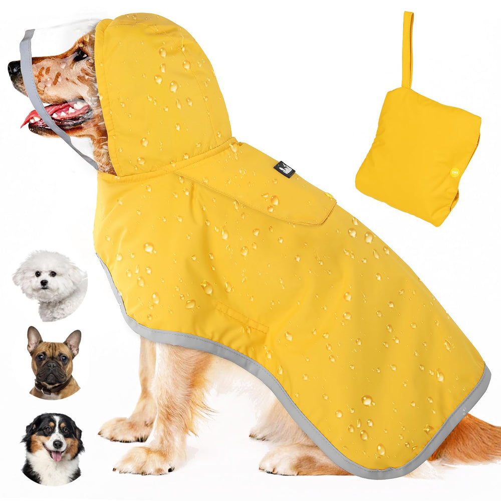 Lukovee dog raincoat closeup shows waterproof fabric beads rain for dry outings.