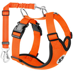 Lukovee dog seat belt with orange double clip securing pets during car travel for safer journeys