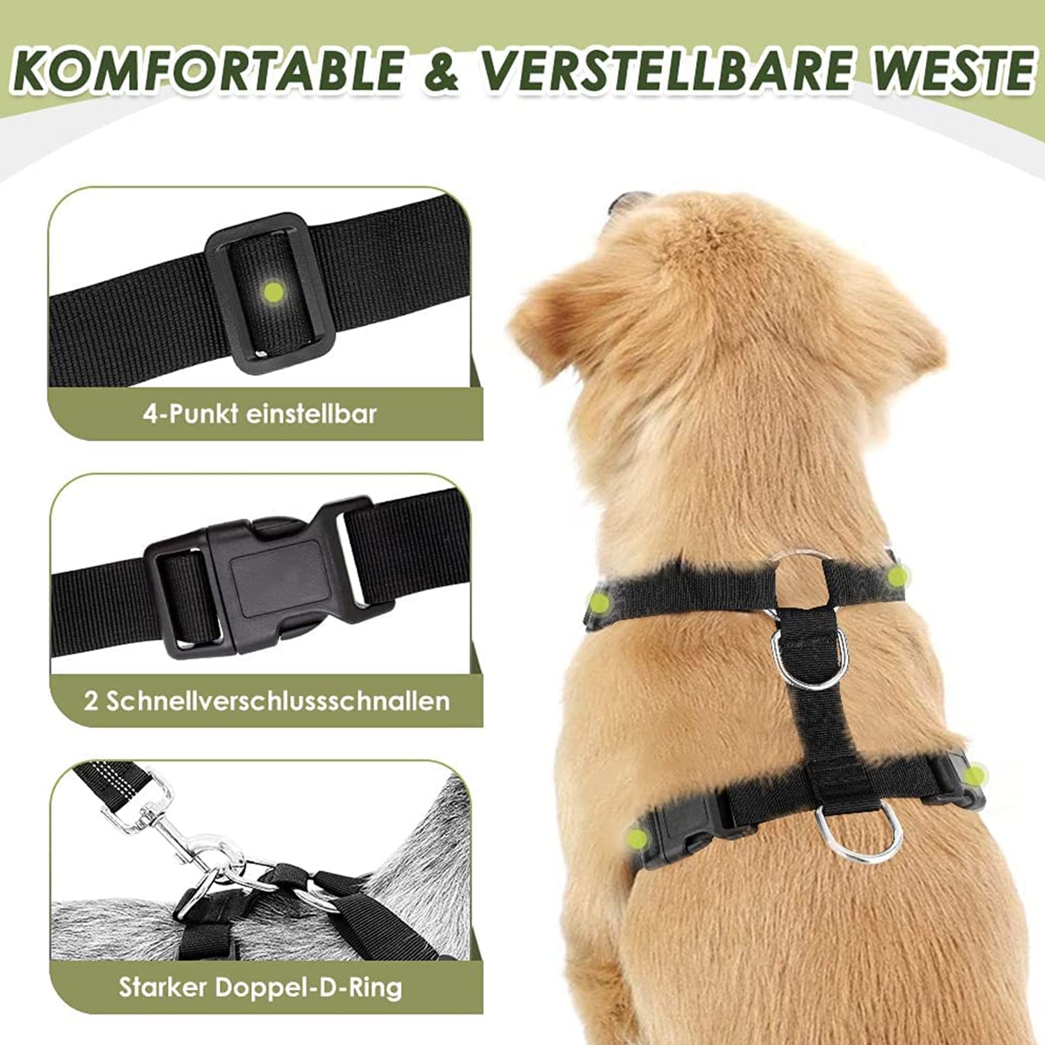 Lukovee dog seatbelt elastic strap allows gentle movement while keeping your pet safe in the back
