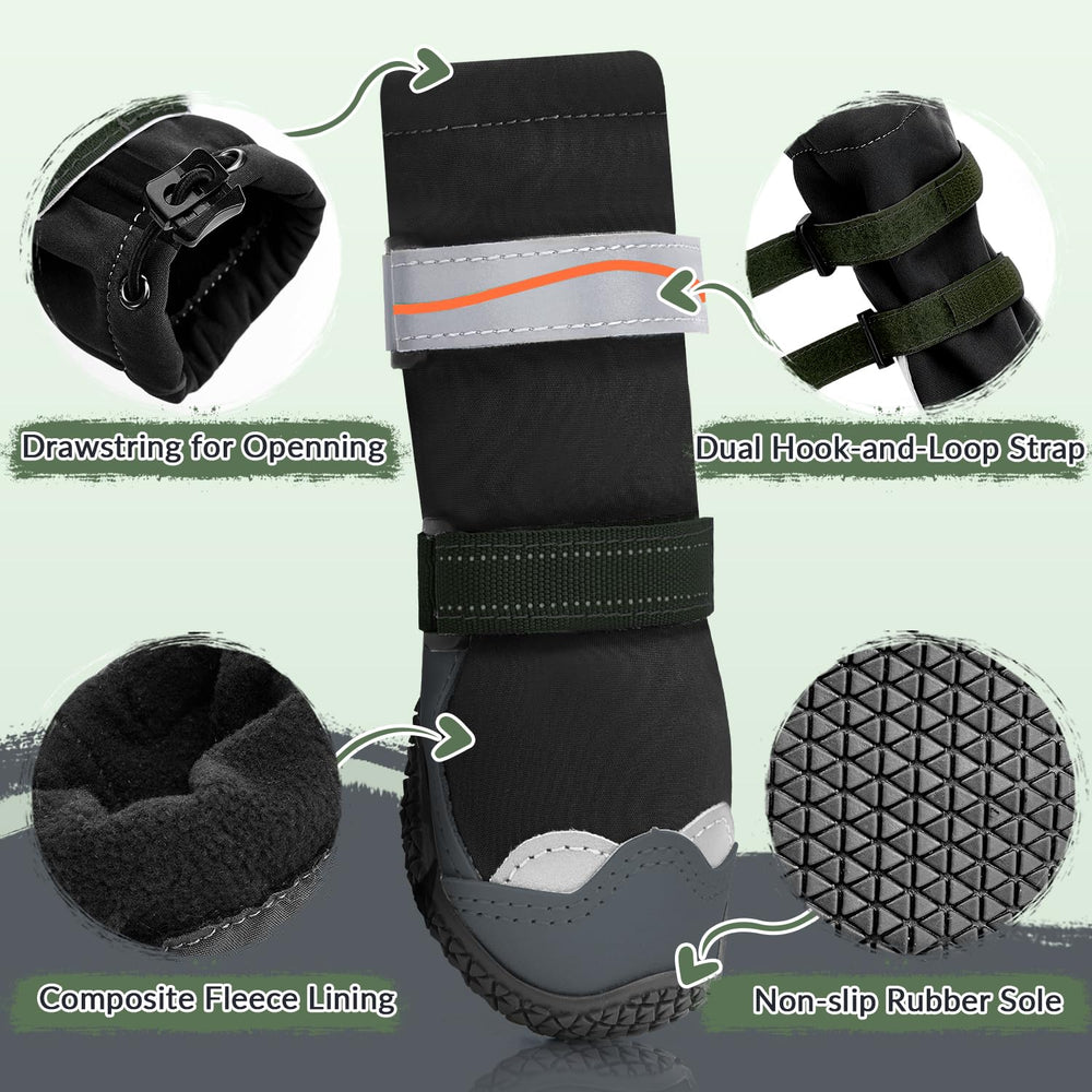 Lukovee dog shoes reflective-straps improve visibility for evening walks.