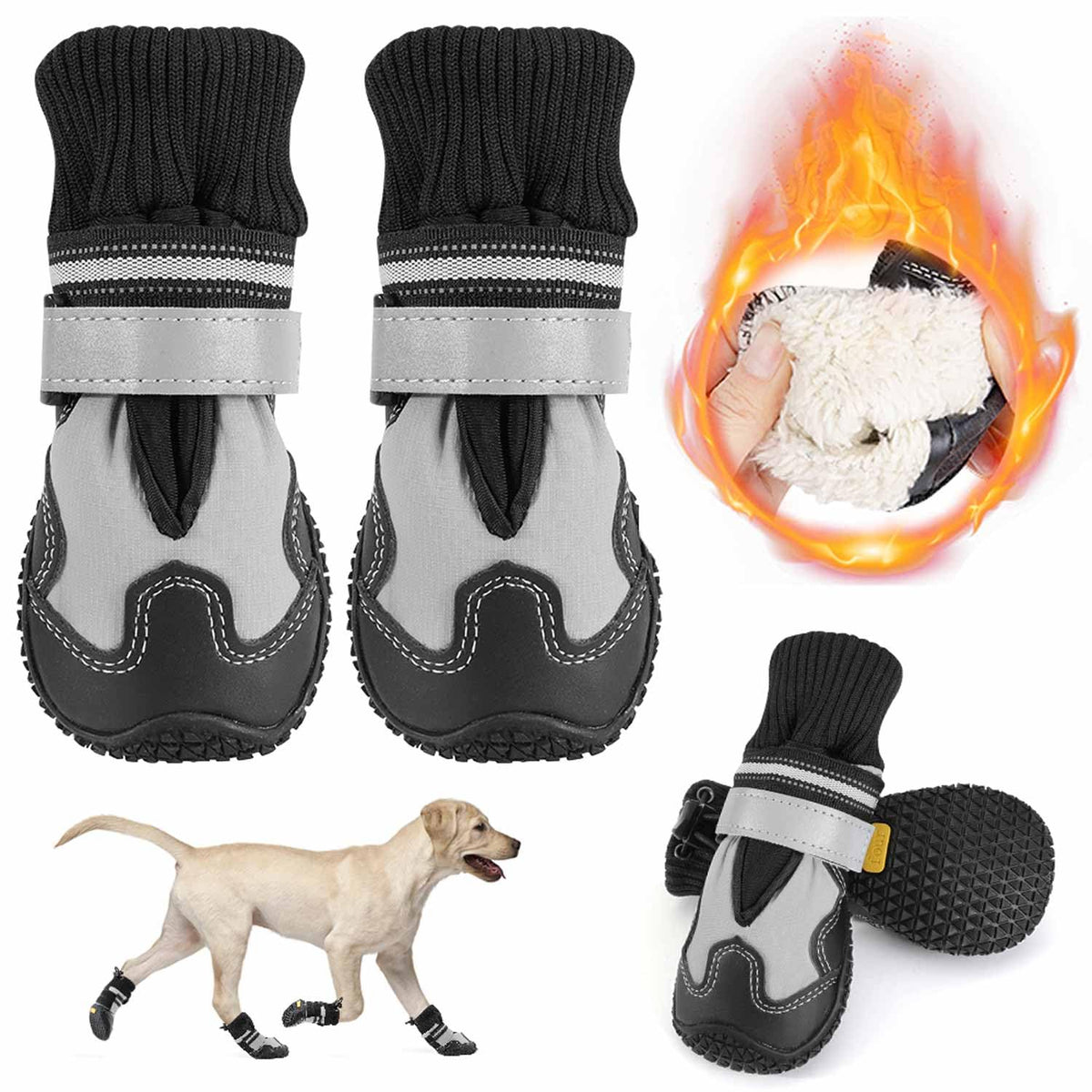 Lukovee dog shoes waterproof outside leather provide dry paws on snowy walks